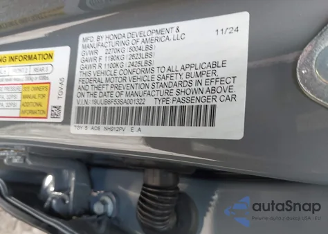 2025 Acura Tlx A-Spec Package z USA, uszkodzony, nr VIN 19UUB6F53SA001322